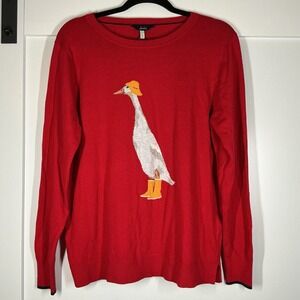 Joules Women's Crew Neck Sweater US 12 (UK 16) miranda red duck Jumper Cottage
